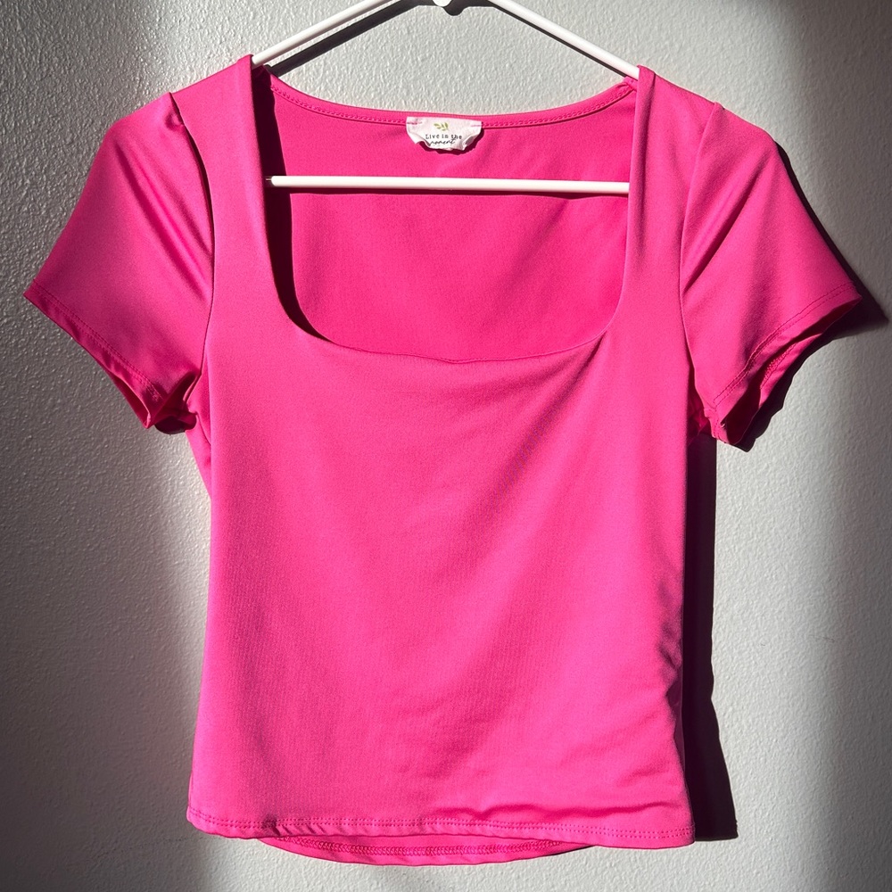 Pink square neckline top